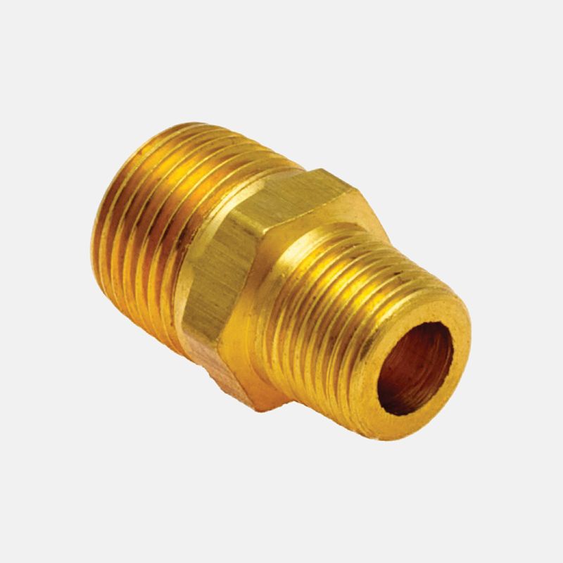 Niple reductor de bronce de 3/8" macho npt x 1/4" macho npt con cuadrante marca covalca