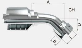 Acople de hierro para manguera de 1 y 2 malla  3/4" x hembra bpf de 3/4" en 45° marca covalca