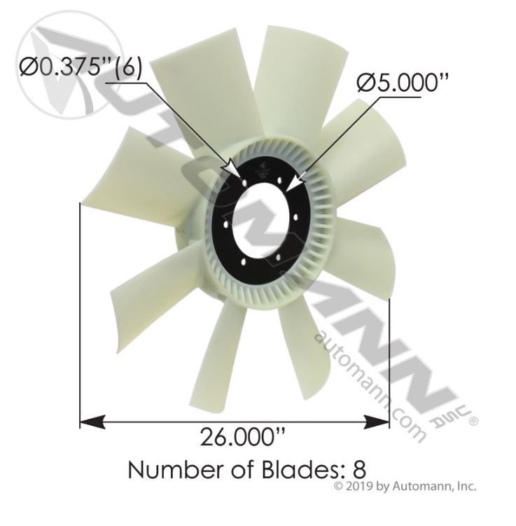 Ventiladora de 26" de largo, 8 aspas, 5 diámetro para camión freightliner fl70 con motores cummins y cat, marca automann
PRECIOS NO INCLUYEN I.S.V.