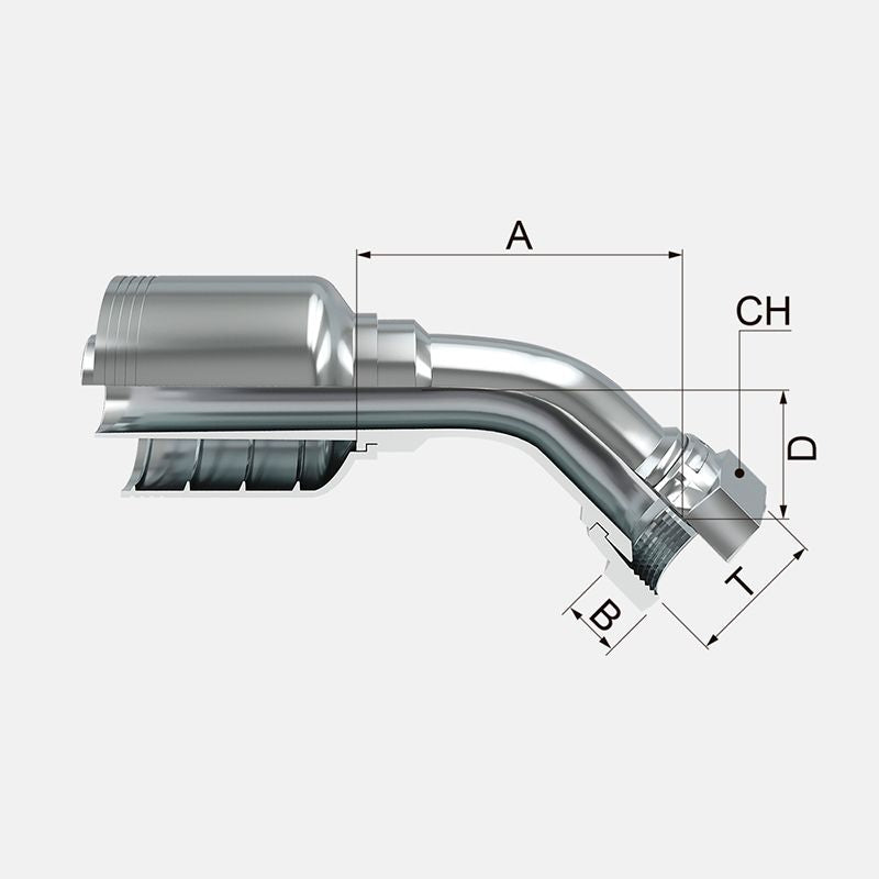 Acople hidráulico de 5/8" manguera de 1 y 2 malla a 5/8" hembra jic 45* marca covalca.