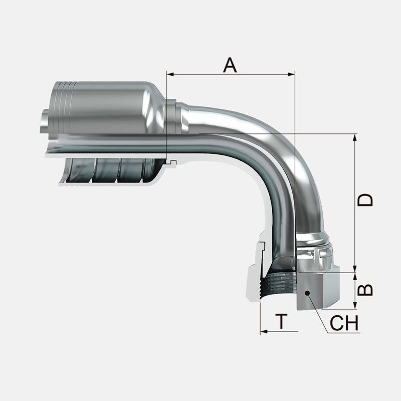 Acople hidráulico de 1" manguera de 4 y 6 mallas a 1" jic hembra en 90° marca covalca