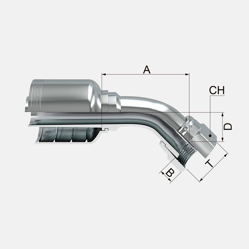 Acople hidráulico de 1/2" manguera de 4 malla a 1/2" hembra oft  en 45° marca covalca