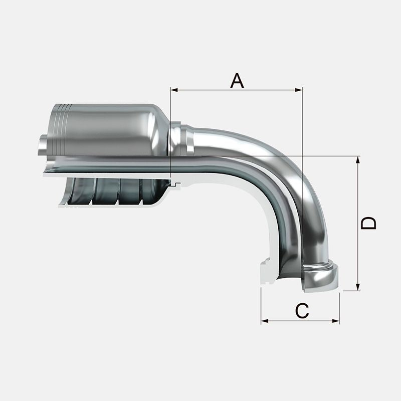 Acople hidráulico de 1" manguera de 4 y 6 malla a 1" phc plato cat en 90°  marca covalca