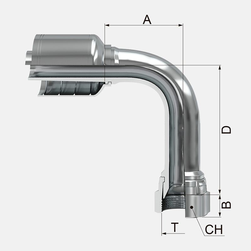 Acople hidráulico de 3/8" manguera de 1 y 2 malla a 3/8" hembra jic en 90° largo marca covalca