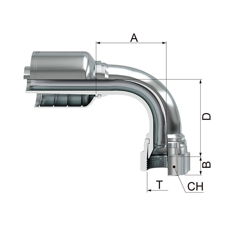 Acople hidráulico de 3/4" manguera de 1 y 2 malla a 3/4" jic hembra en 90° marca covalca