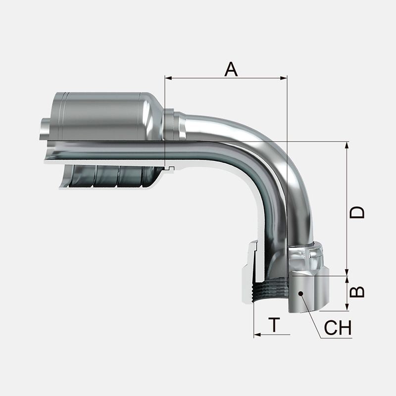 Acople hidráulico de 1/2" manguera de 1 y 2 malla a 1/" oft hembra en 90° marca covalca